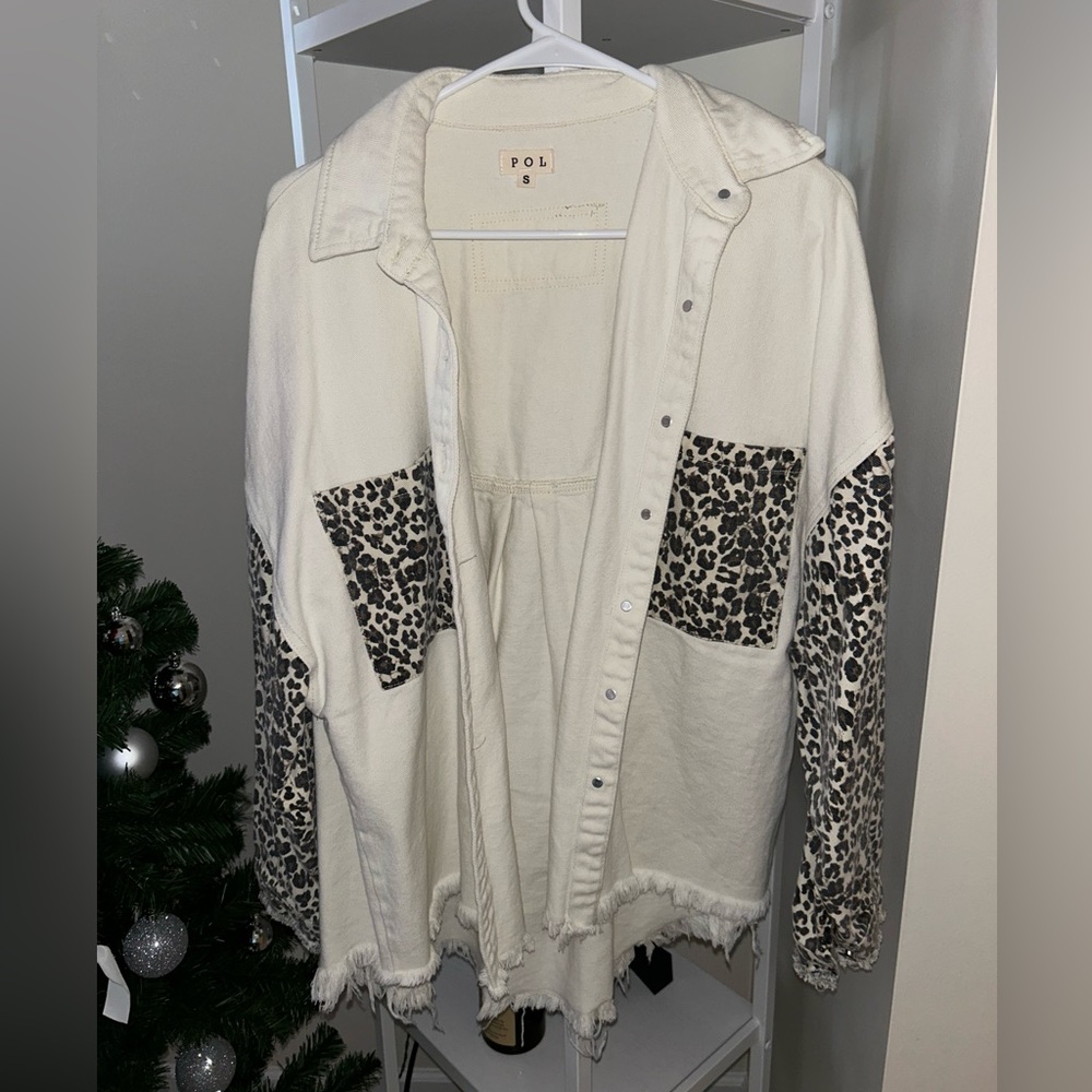 White leopard jean jacket - never worn, size L